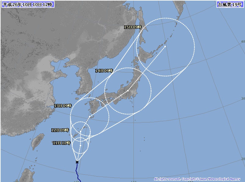 台風19号は13日の夜遅くに近畿地方 特に大阪 を直撃しそうです 10日12時現在 よどきかく