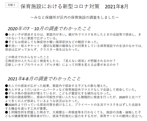 【コロナ第5波】「東京都港区内の保育施設における新型コロナウイルス感染症の影響調査」が公表
